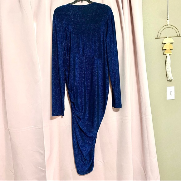 SHEIN Plus Plunging Neck Ruched Wrap Front Glitter Dress - Picture 5 of 8